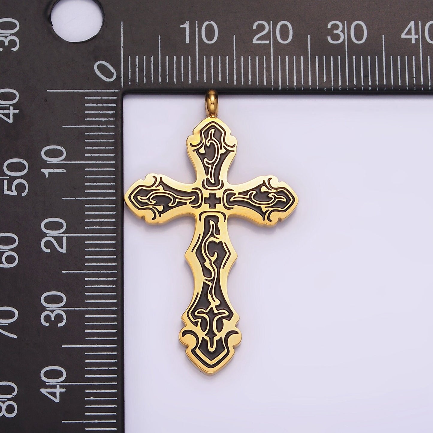 Stainless Steel Black Holy Spirit Sword Artisan Wave Baptism Passion Cross Pendant in Gold & Silver | P667 - P668