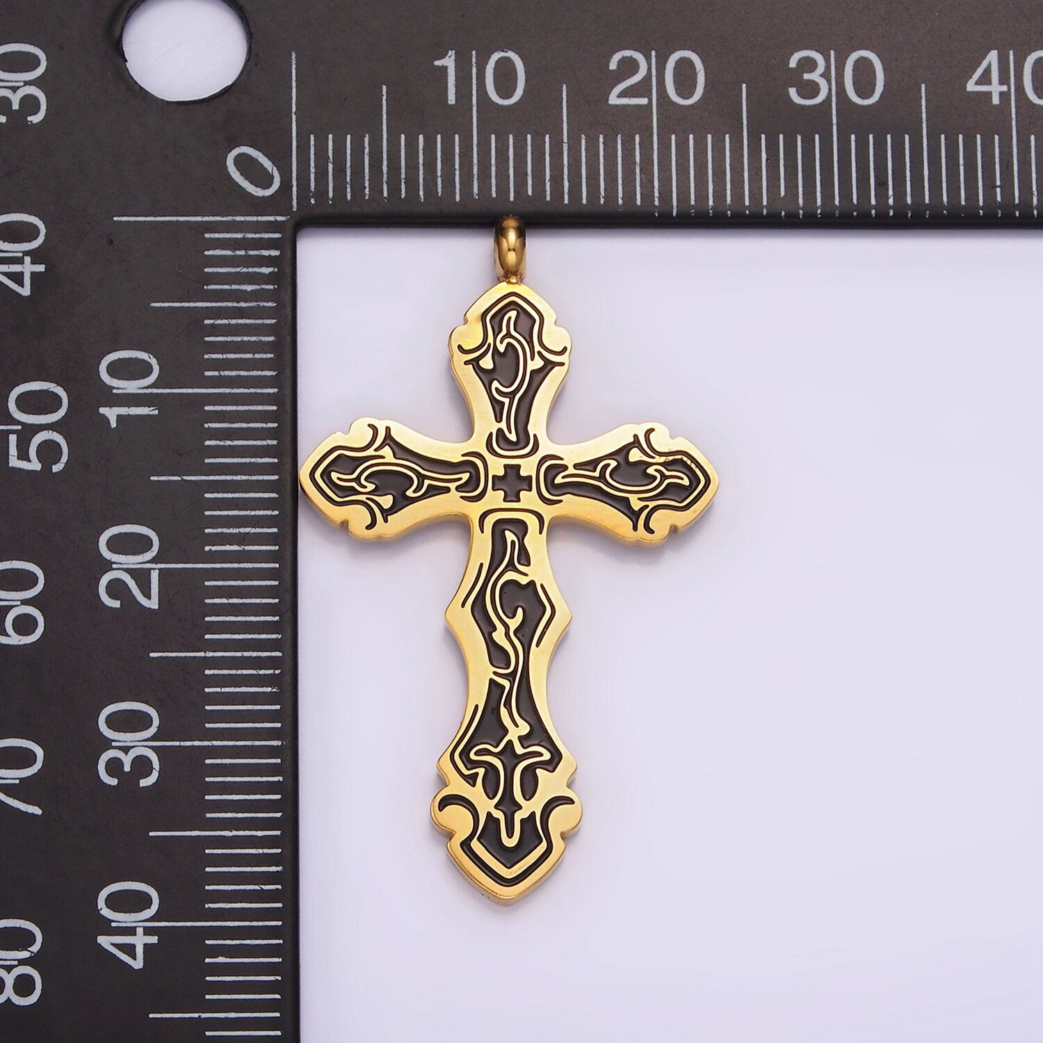 Stainless Steel Black Holy Spirit Sword Artisan Wave Baptism Passion Cross Pendant in Gold & Silver | P667 - P668