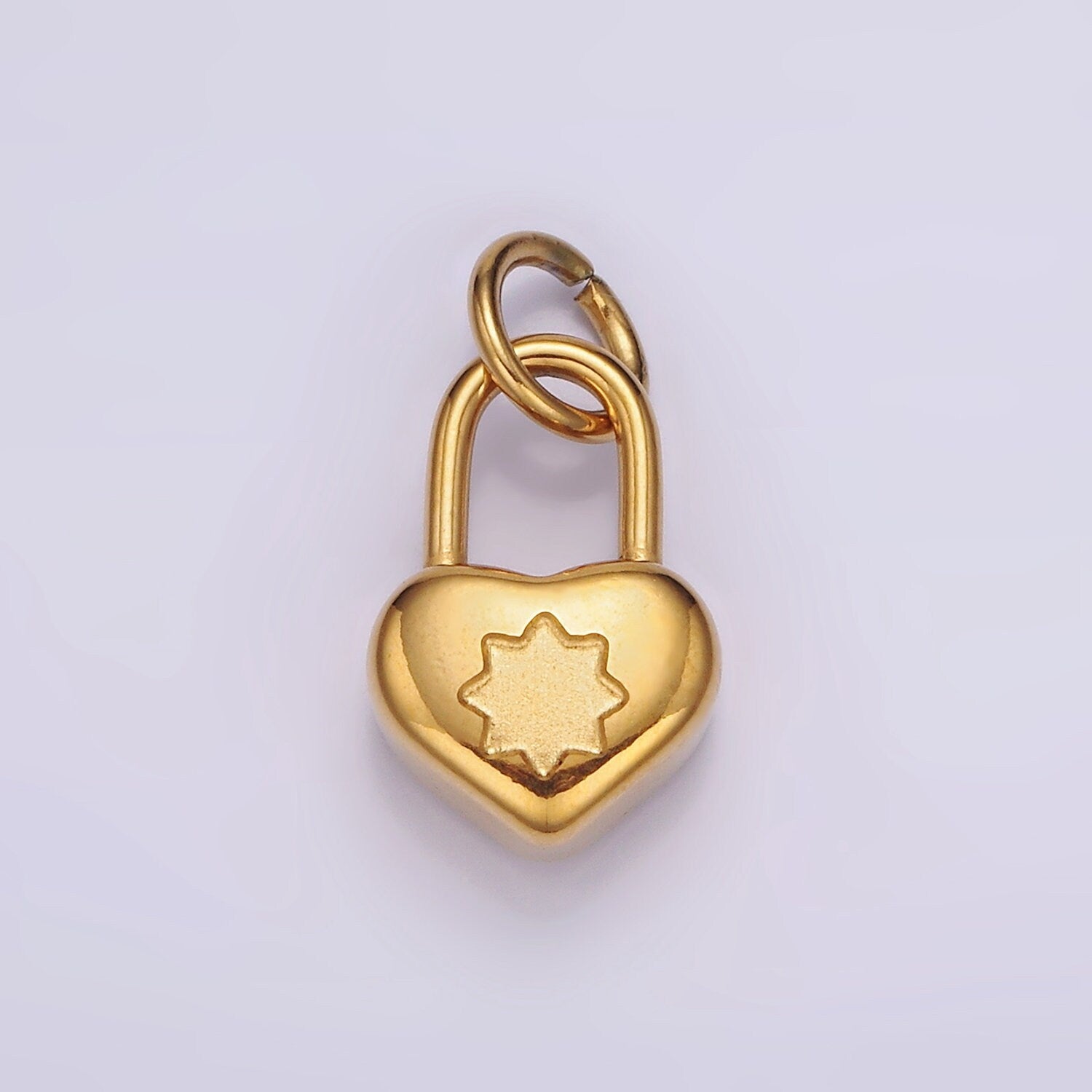 Stainless Steel Celestial Star Heart Padlock Minimalist Charm | P666