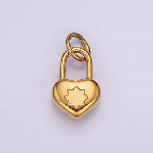 Stainless Steel Celestial Star Heart Padlock Minimalist Charm | P666