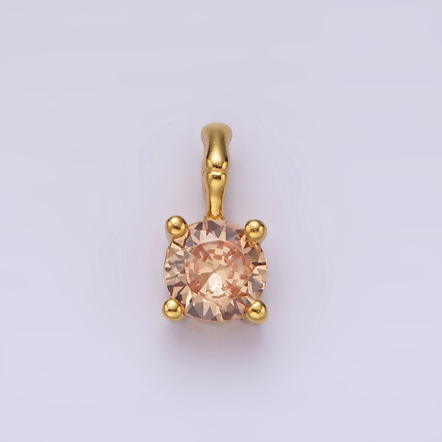 Dainty Gold Vermeil Cubic Zirconia CZ Birthstone Bamboo Bail Personalized Charm in Gold | AG160 - AG171