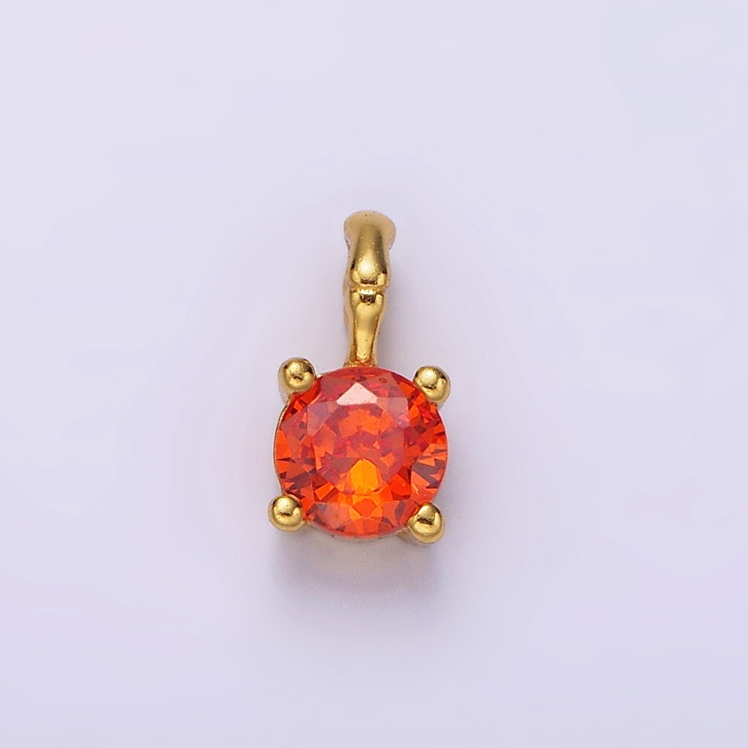 Dainty Gold Vermeil Cubic Zirconia CZ Birthstone Bamboo Bail Personalized Charm in Gold | AG160 - AG171