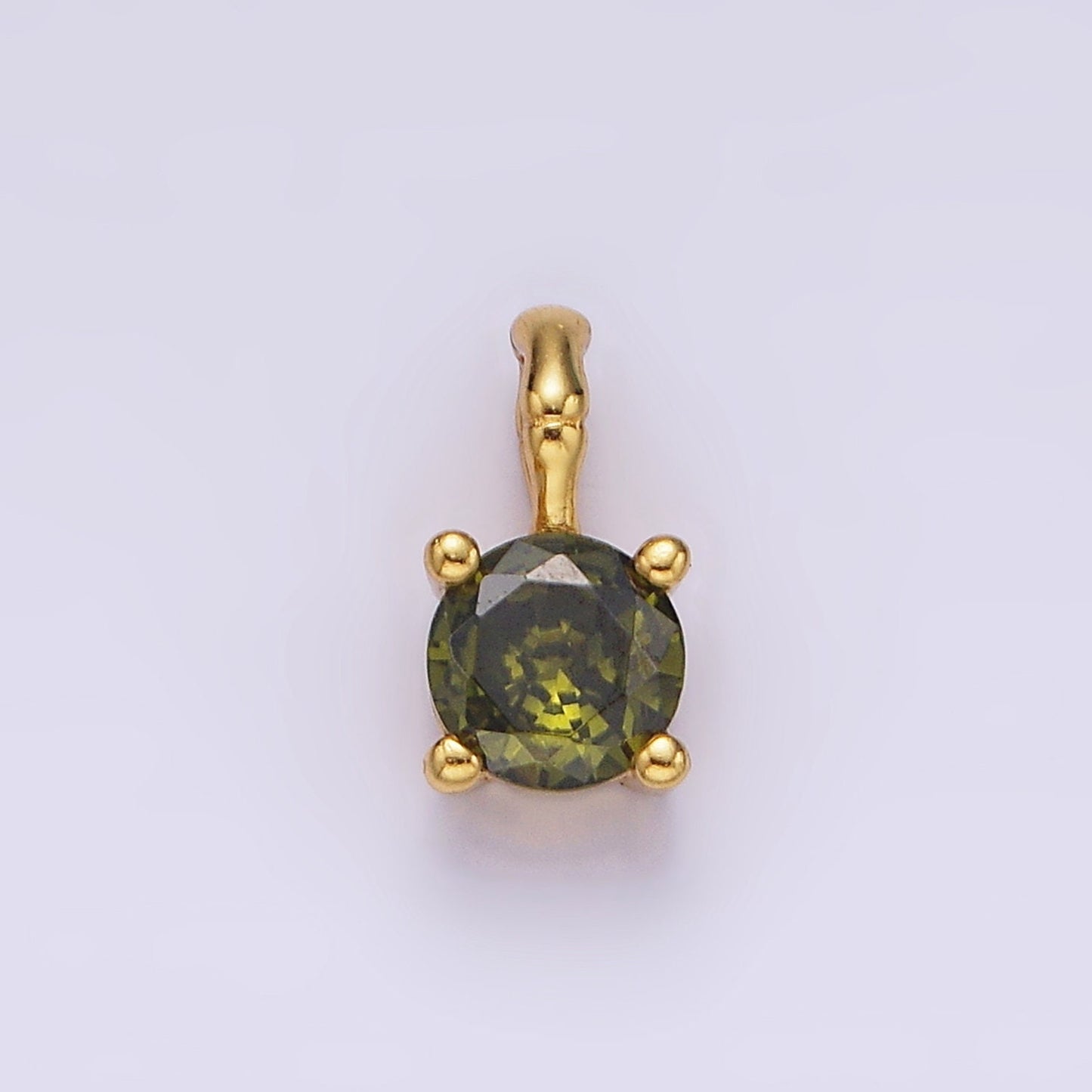 Dainty Gold Vermeil Cubic Zirconia CZ Birthstone Bamboo Bail Personalized Charm in Gold | AG160 - AG171