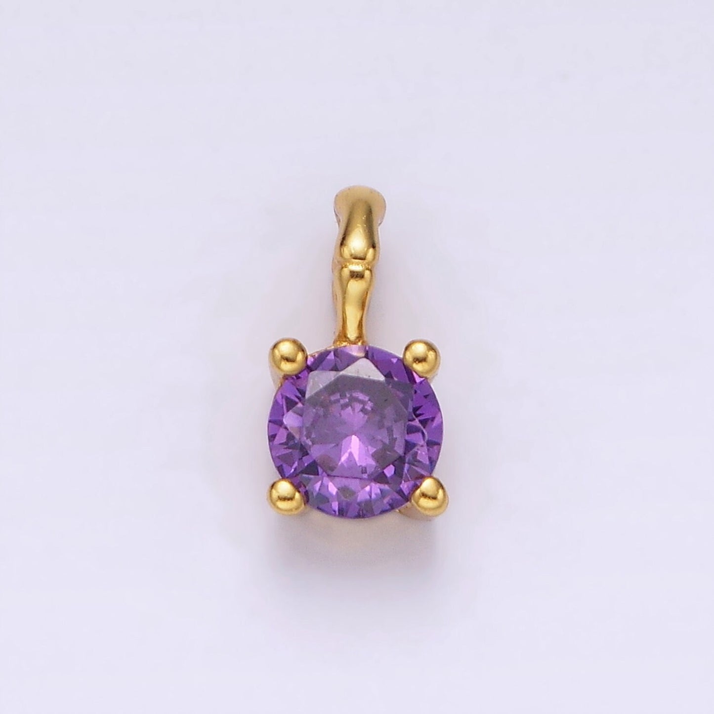 Dainty Gold Vermeil Cubic Zirconia CZ Birthstone Bamboo Bail Personalized Charm in Gold | AG160 - AG171