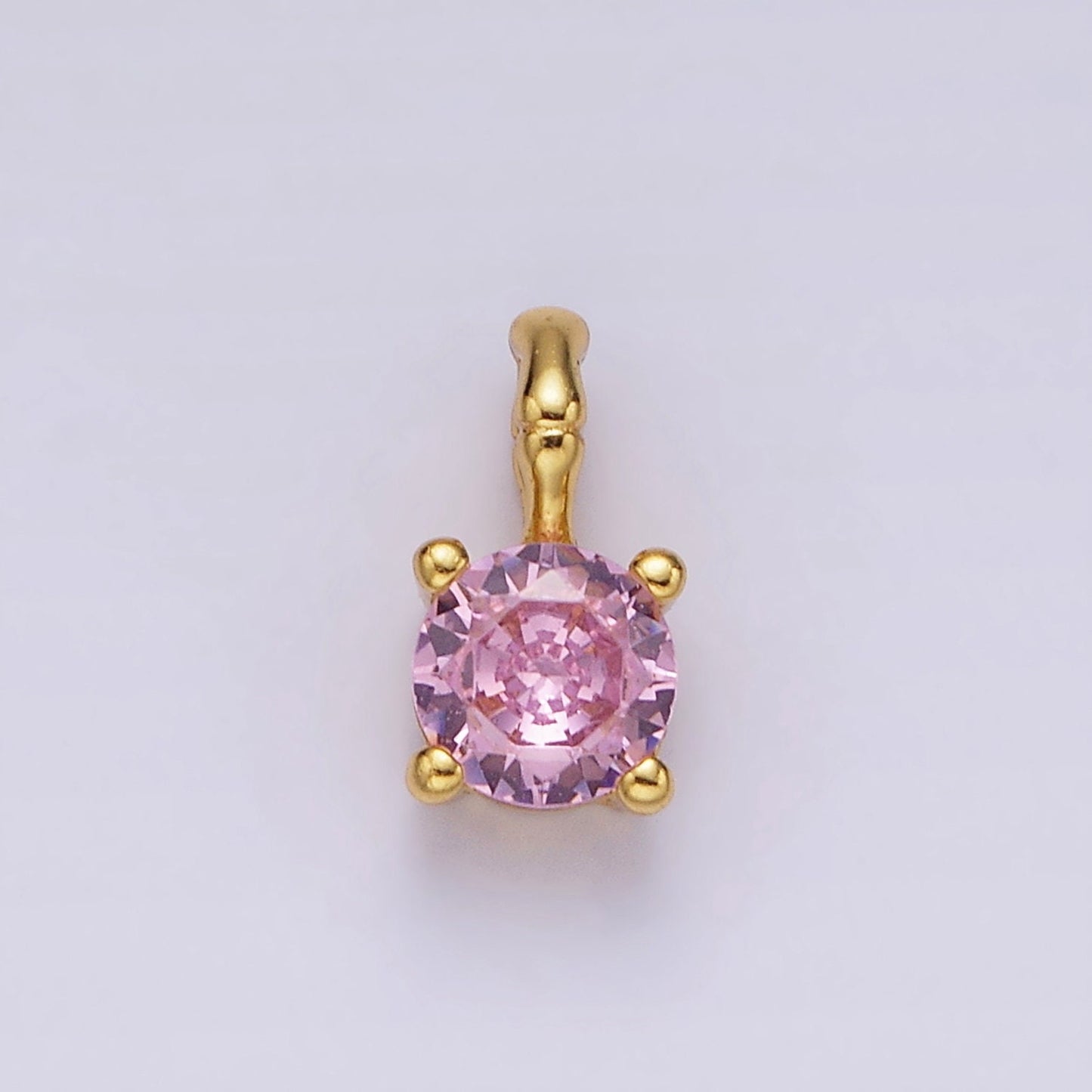 Dainty Gold Vermeil Cubic Zirconia CZ Birthstone Bamboo Bail Personalized Charm in Gold | AG160 - AG171