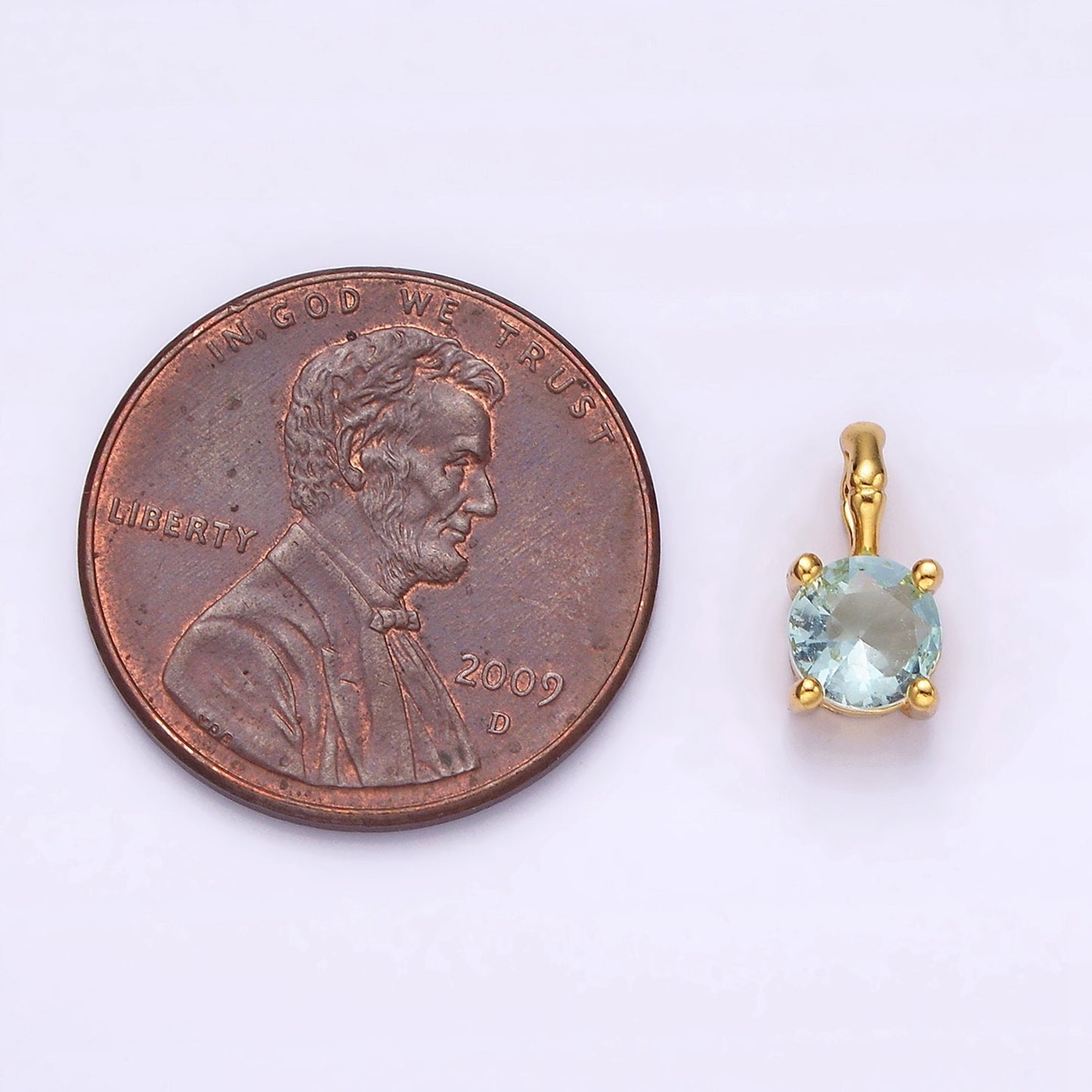 Dainty Gold Vermeil Cubic Zirconia CZ Birthstone Bamboo Bail Personalized Charm in Gold | AG160 - AG171
