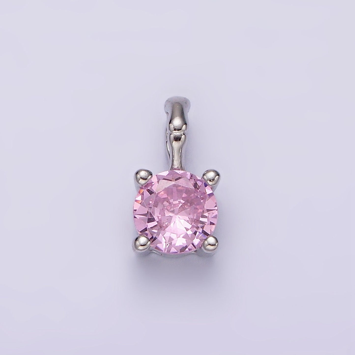 S925 Sterling Silver Cubic Zirconia CZ Birthstone Bamboo Bail Personalized Charm in Silver | AG172 - AG183