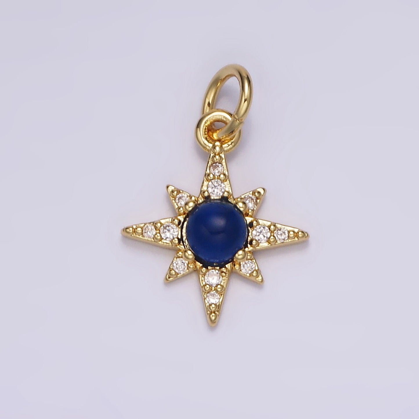 14K Gold Filled Blue Lapis Lazuli Micro Paved CZ Celestial North Star in Silver & Gold | AG150 AG151