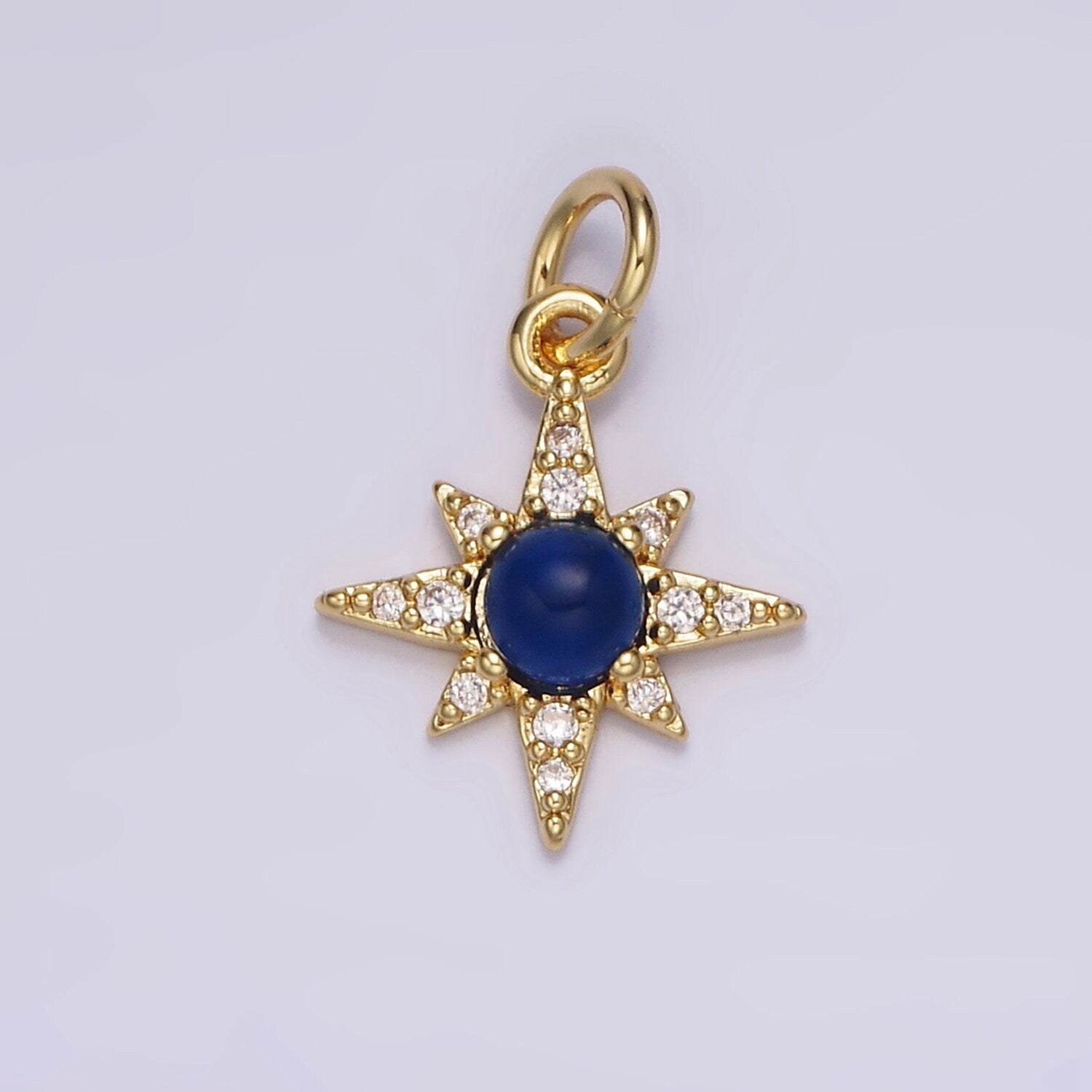 14K Gold Filled Blue Lapis Lazuli Micro Paved CZ Celestial North Star in Silver & Gold | AG150 AG151