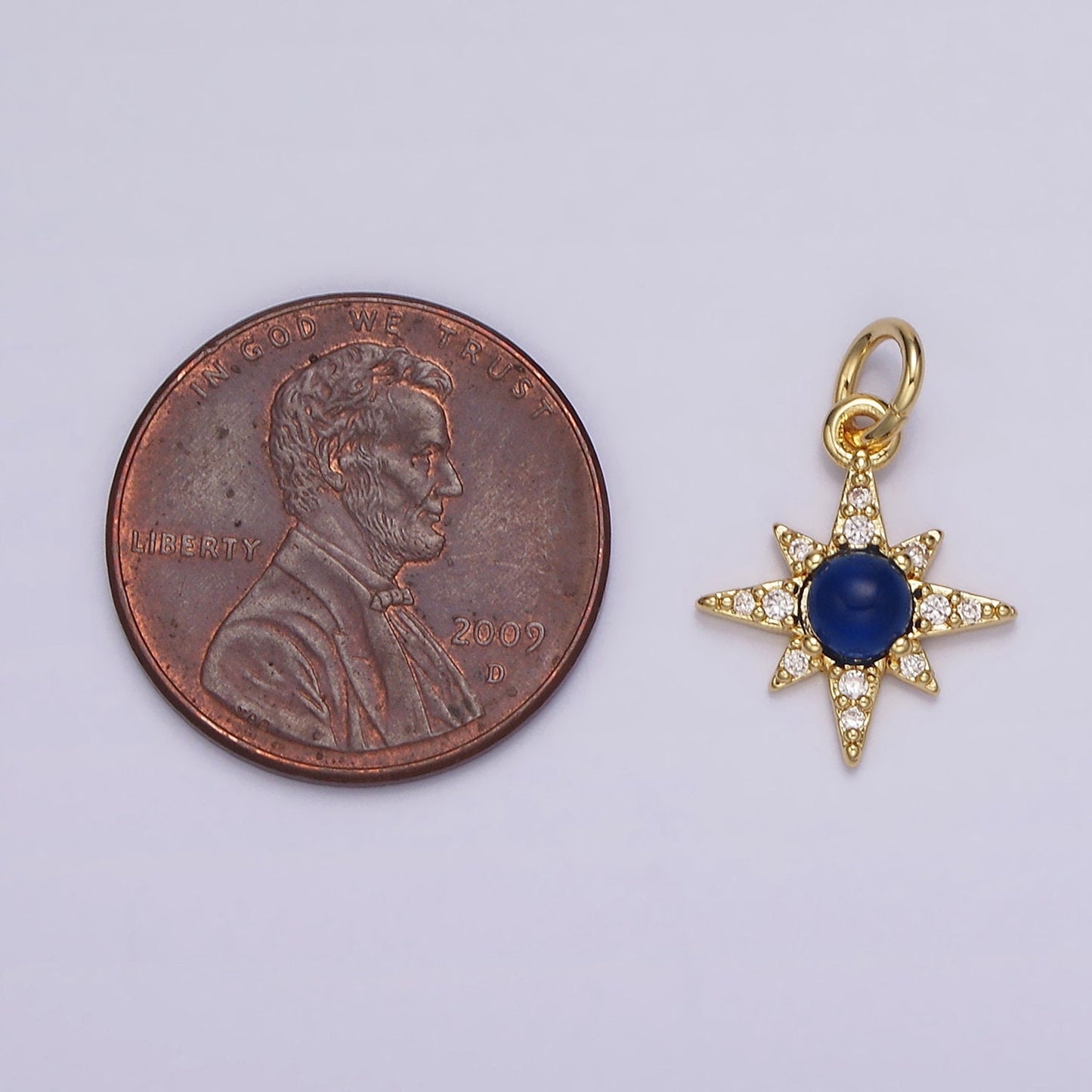14K Gold Filled Blue Lapis Lazuli Micro Paved CZ Celestial North Star in Silver & Gold | AG150 AG151
