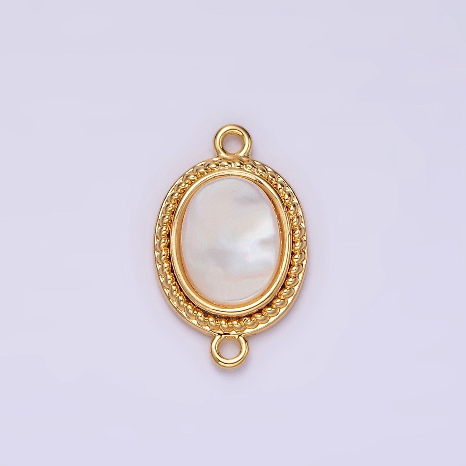 14K Gold Filled 17mm Shell Pearl Braided Bezel Oval Connector | G062