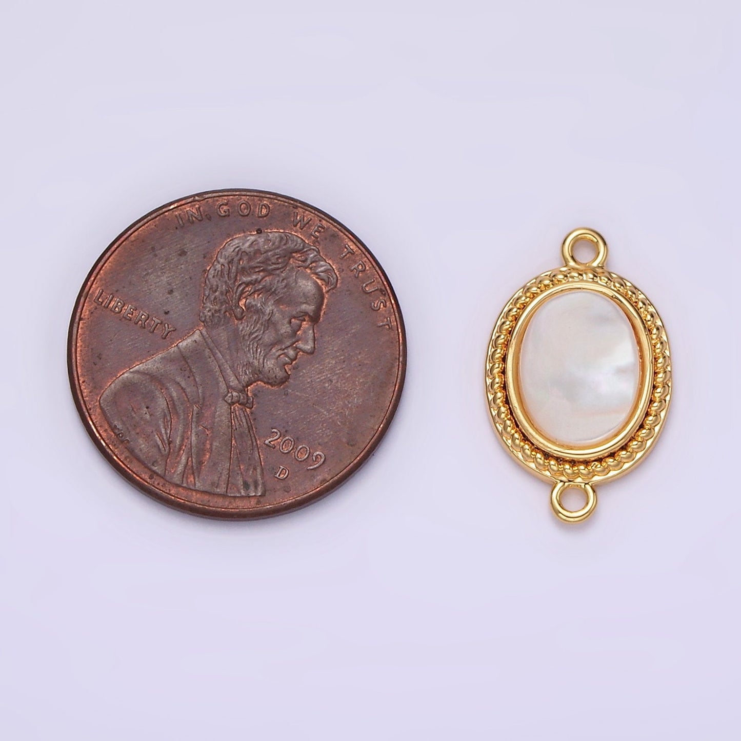 14K Gold Filled 17mm Shell Pearl Braided Bezel Oval Connector | G062