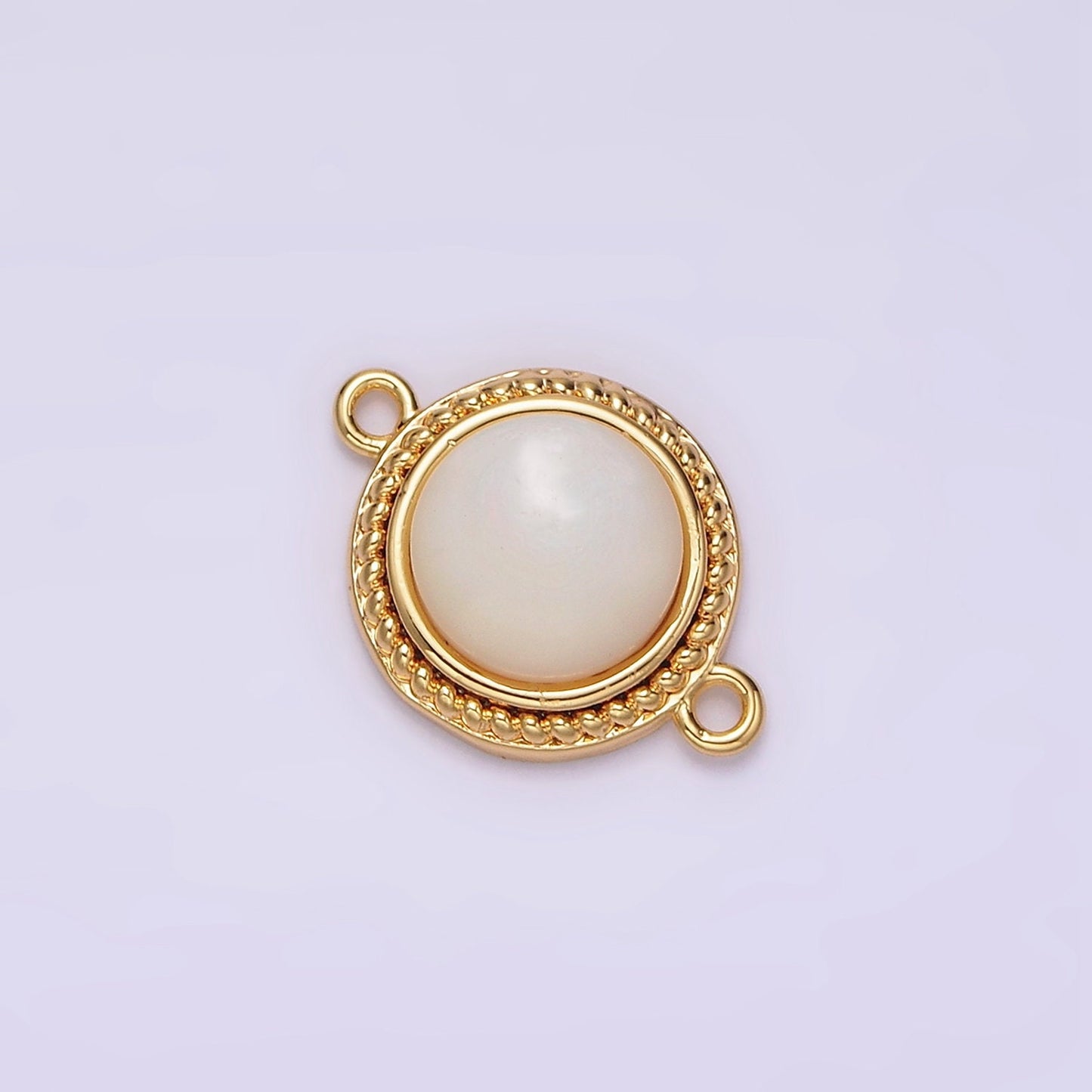 14K Gold Filled 15.7mm Shell Pearl Braided Bezel Round Connector | G060