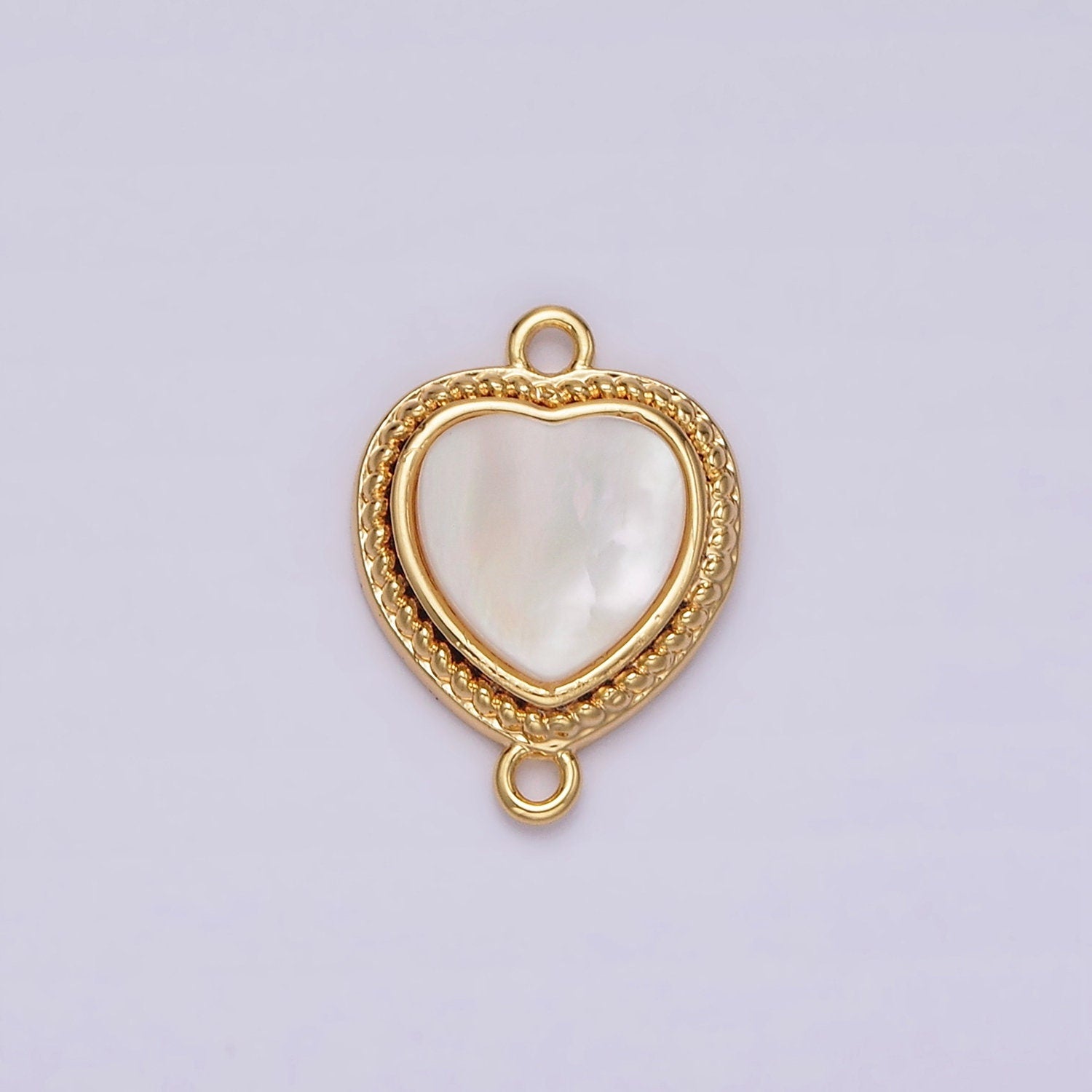 14K Gold Filled 15.5mm Shell Pearl Braided Bezel Heart Connector | G061