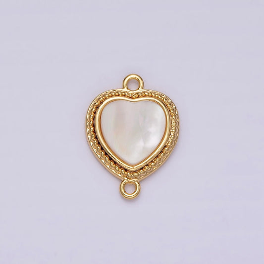 14K Gold Filled 15.5mm Shell Pearl Braided Bezel Heart Connector | G061