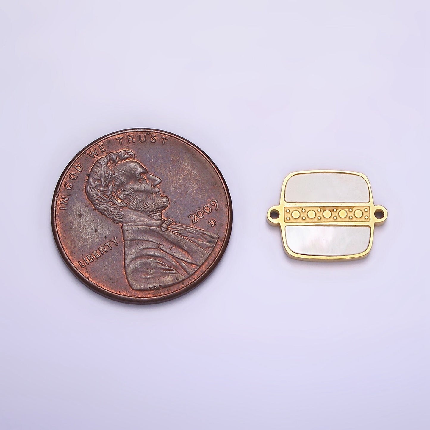 Stainless Steel Double Shell Pearl Dotted Bar Square Connector | P1250