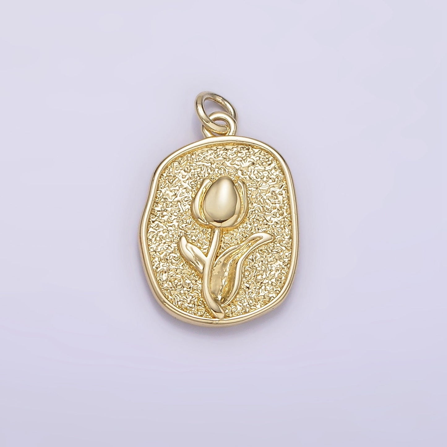 14K Gold Filled Tulip April Birth Flower Hammered Stamped Personalized Double Sided Charm | AG246