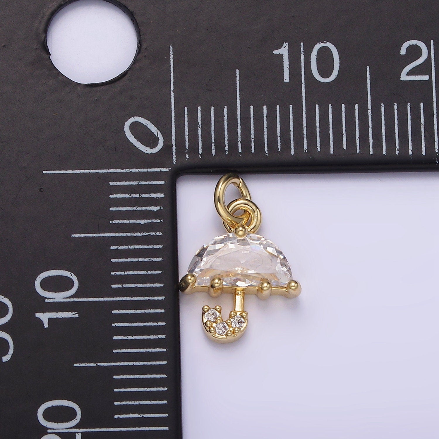 Mini 14K Gold Filled Umbrella Clear CZ Micro Paved Add-On Charm | AG216