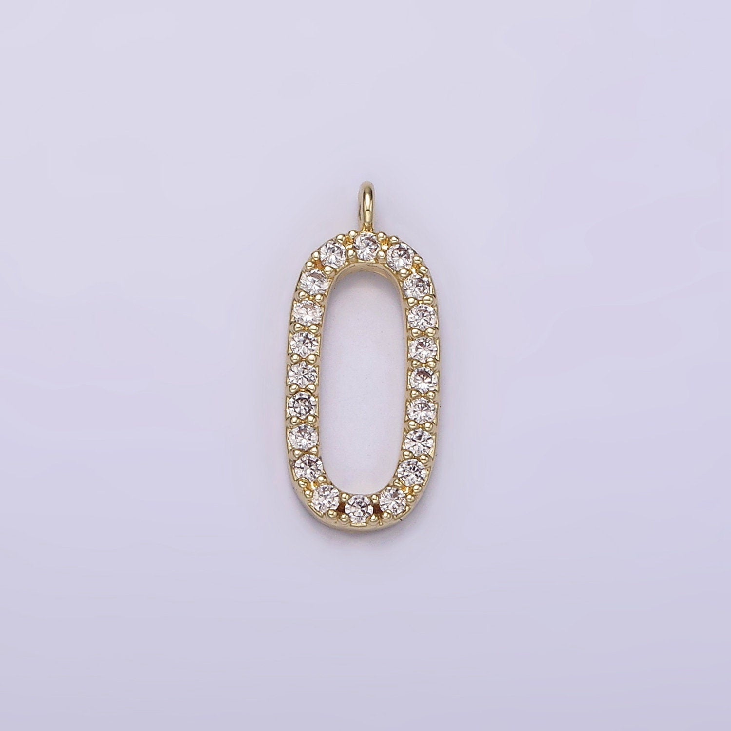 14K Gold Filled Clear Micro Paved CZ Open Oval Oblong Letter O Charm | AG187