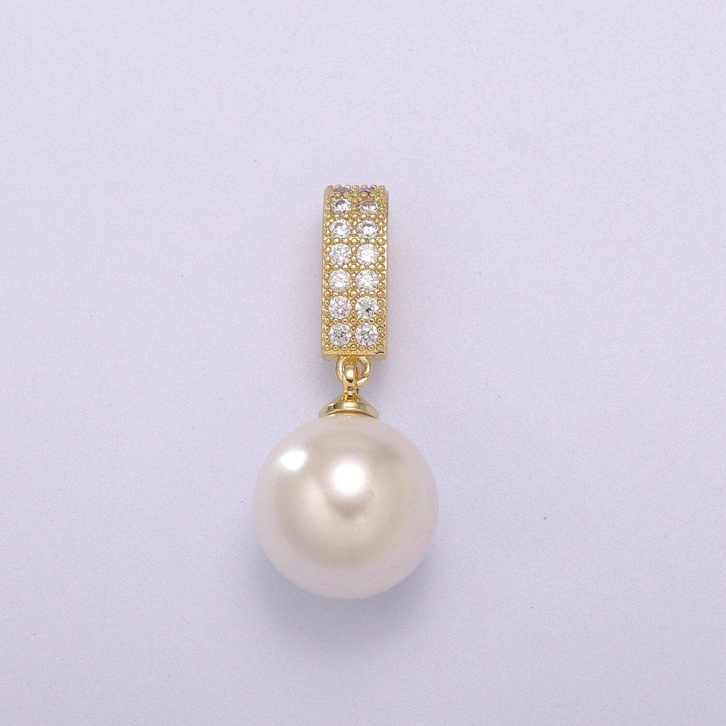 14K Gold Filled Round White Pearl Micro Paved CZ Bail Pendant | N1384