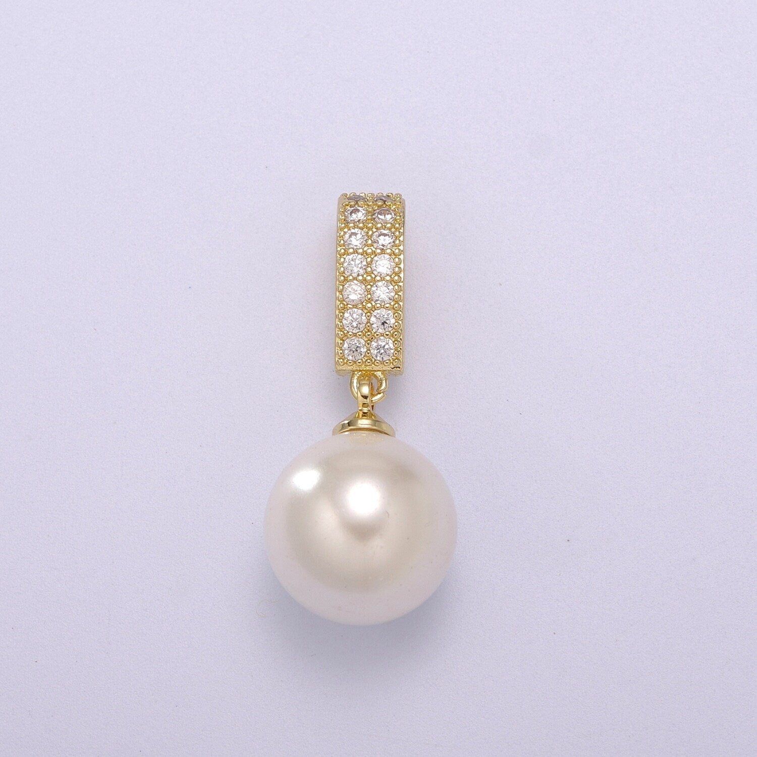 14K Gold Filled Round White Pearl Micro Paved CZ Bail Pendant | N1384
