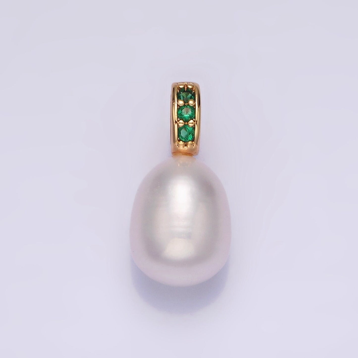 Dainty White Potato Pearl Charms Pendant with CZ Bail Approx. 8x11mm for Necklace Component Clear Green Cubic Zirconia P1611
