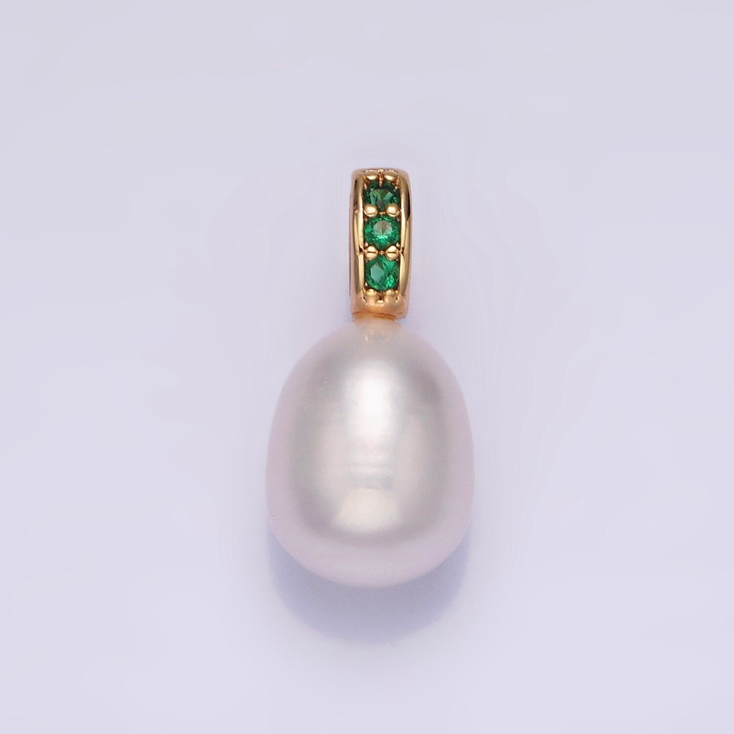 Dainty White Potato Pearl Charms Pendant with CZ Bail Approx. 8x11mm for Necklace Component Clear Green Cubic Zirconia P1611