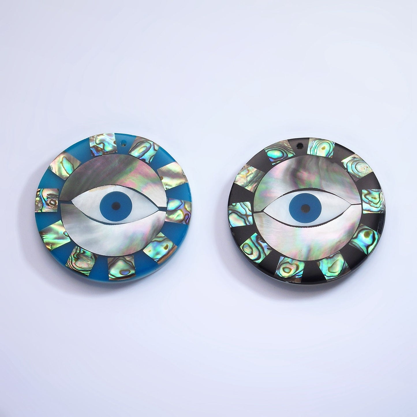 1x Abalone Shell Round Evil Eye Pendants, Green Hue Abalone Medallion Charm Wave Beach Inspired for Necklace Earring Supply 50mm