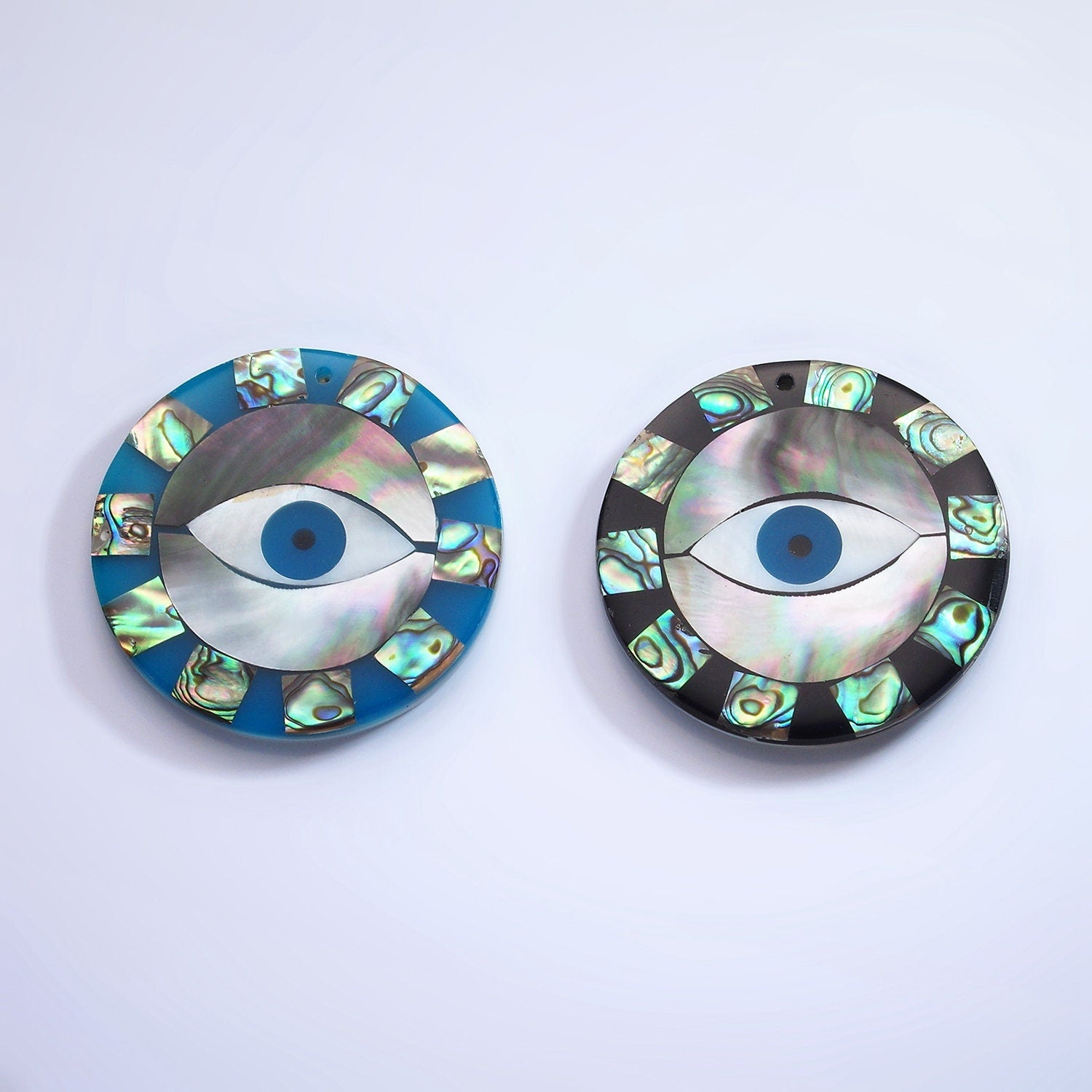 1x Abalone Shell Round Evil Eye Pendants, Green Hue Abalone Medallion Charm Wave Beach Inspired for Necklace Earring Supply 50mm