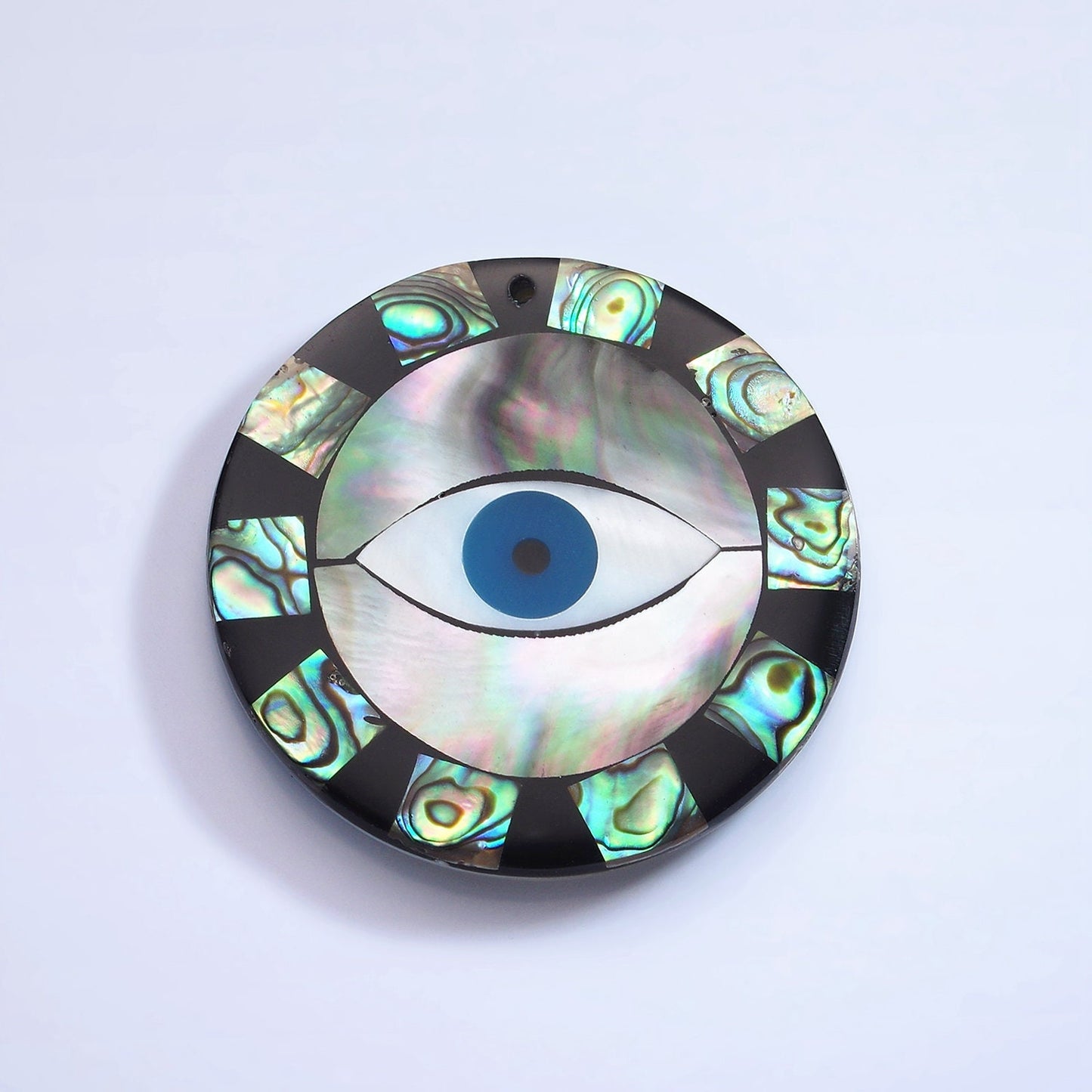 1x Abalone Shell Round Evil Eye Pendants, Green Hue Abalone Medallion Charm Wave Beach Inspired for Necklace Earring Supply 50mm