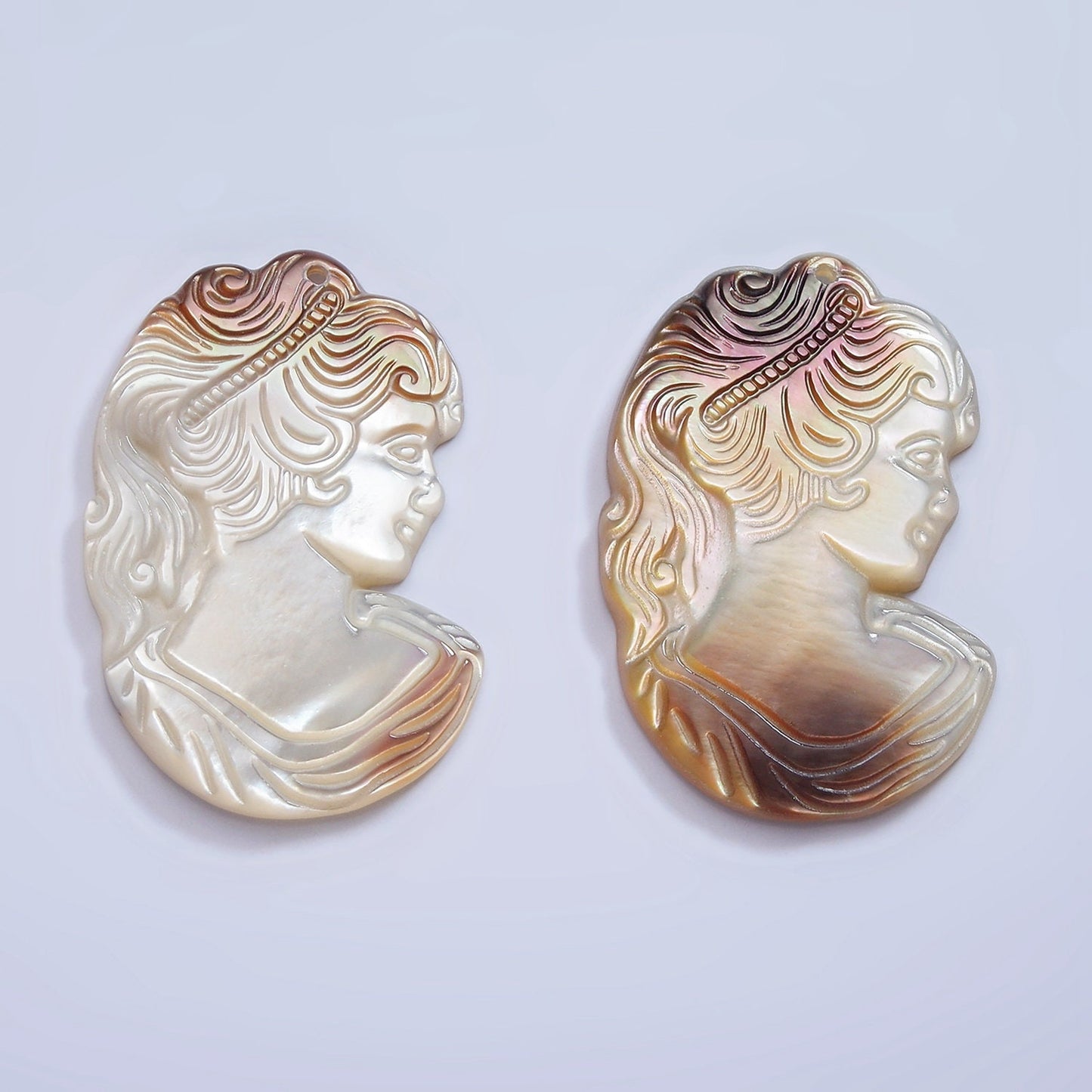 1x MOP Pearl Cameo Pendants, White Fresh Water Pearl Princess Charm Mermaid Beach Inspired for Necklace Earring Supply 35x23mm