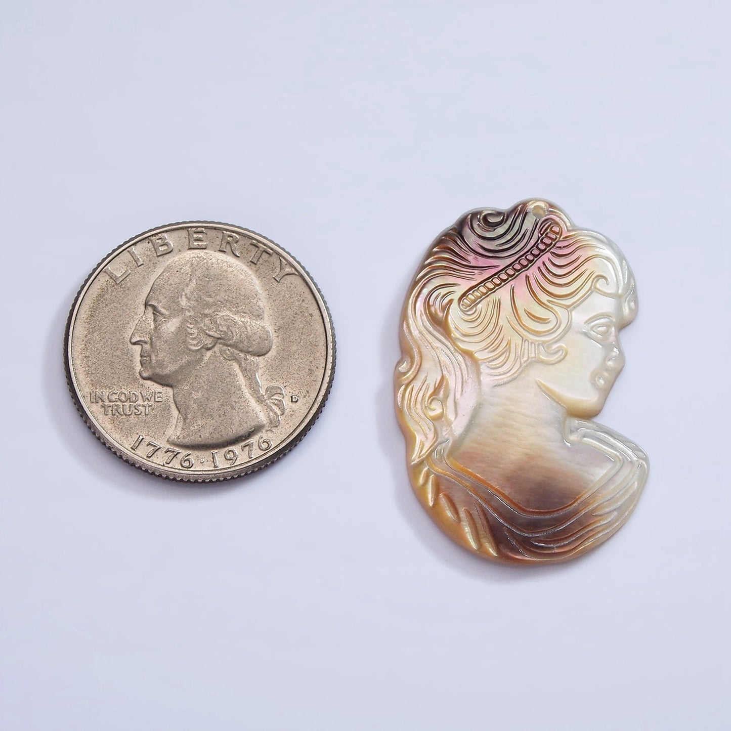 1x MOP Pearl Cameo Pendants, White Fresh Water Pearl Princess Charm Mermaid Beach Inspired for Necklace Earring Supply 35x23mm
