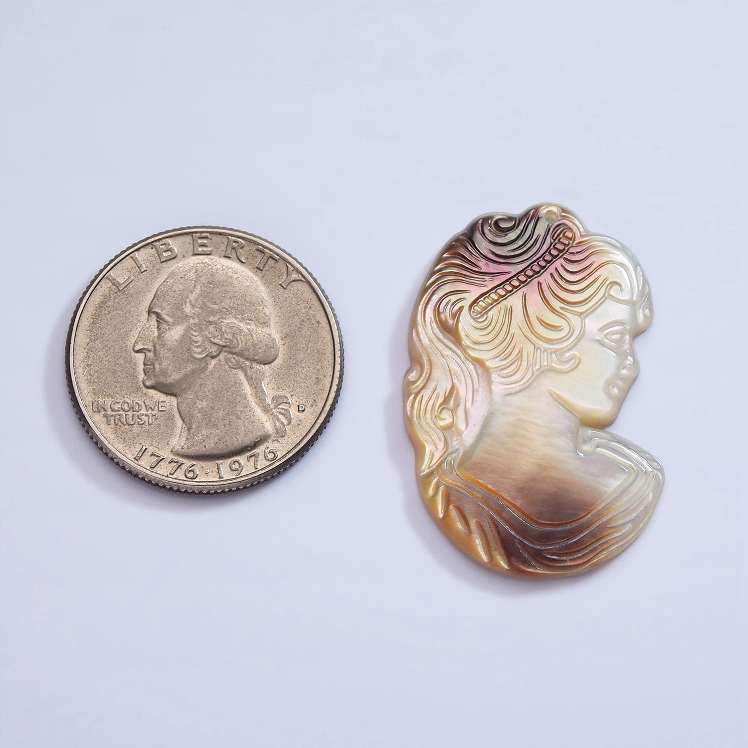 1x MOP Pearl Cameo Pendants, White Fresh Water Pearl Princess Charm Mermaid Beach Inspired for Necklace Earring Supply 35x23mm