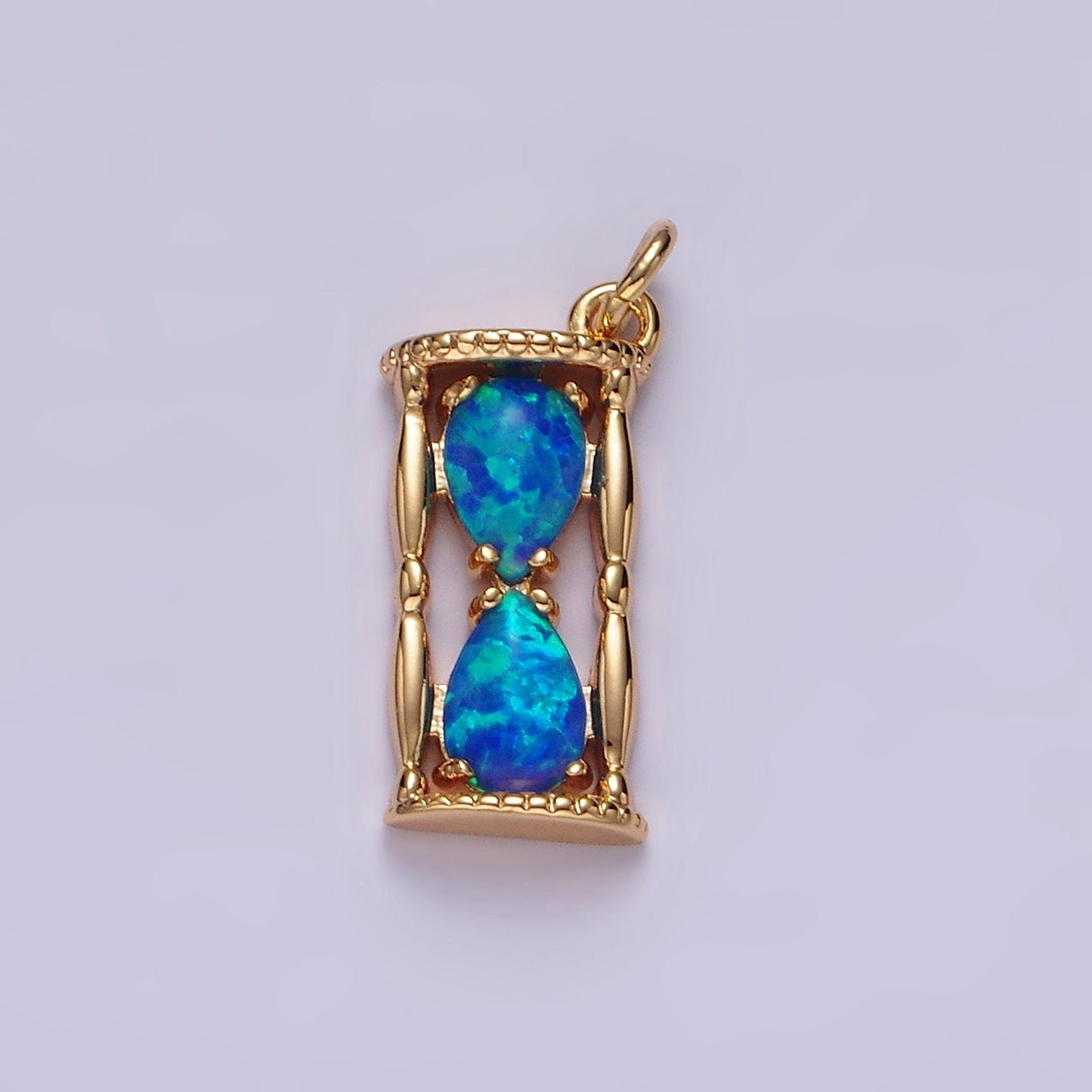 14K Gold Filled White, Blue Opal Hourglass Time Clock Charm in Silver & Gold | AC814 - AC816