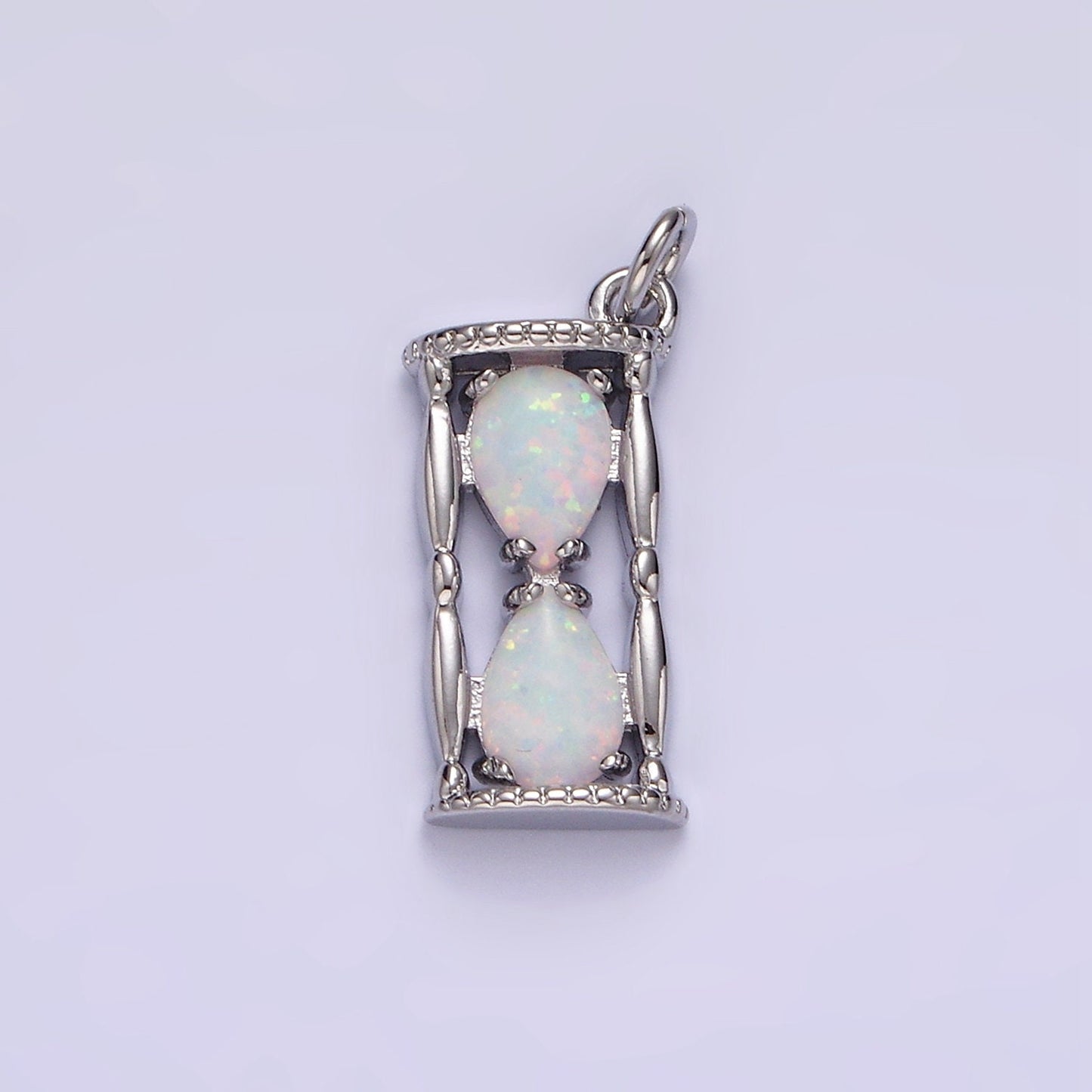14K Gold Filled White, Blue Opal Hourglass Time Clock Charm in Silver & Gold | AC814 - AC816