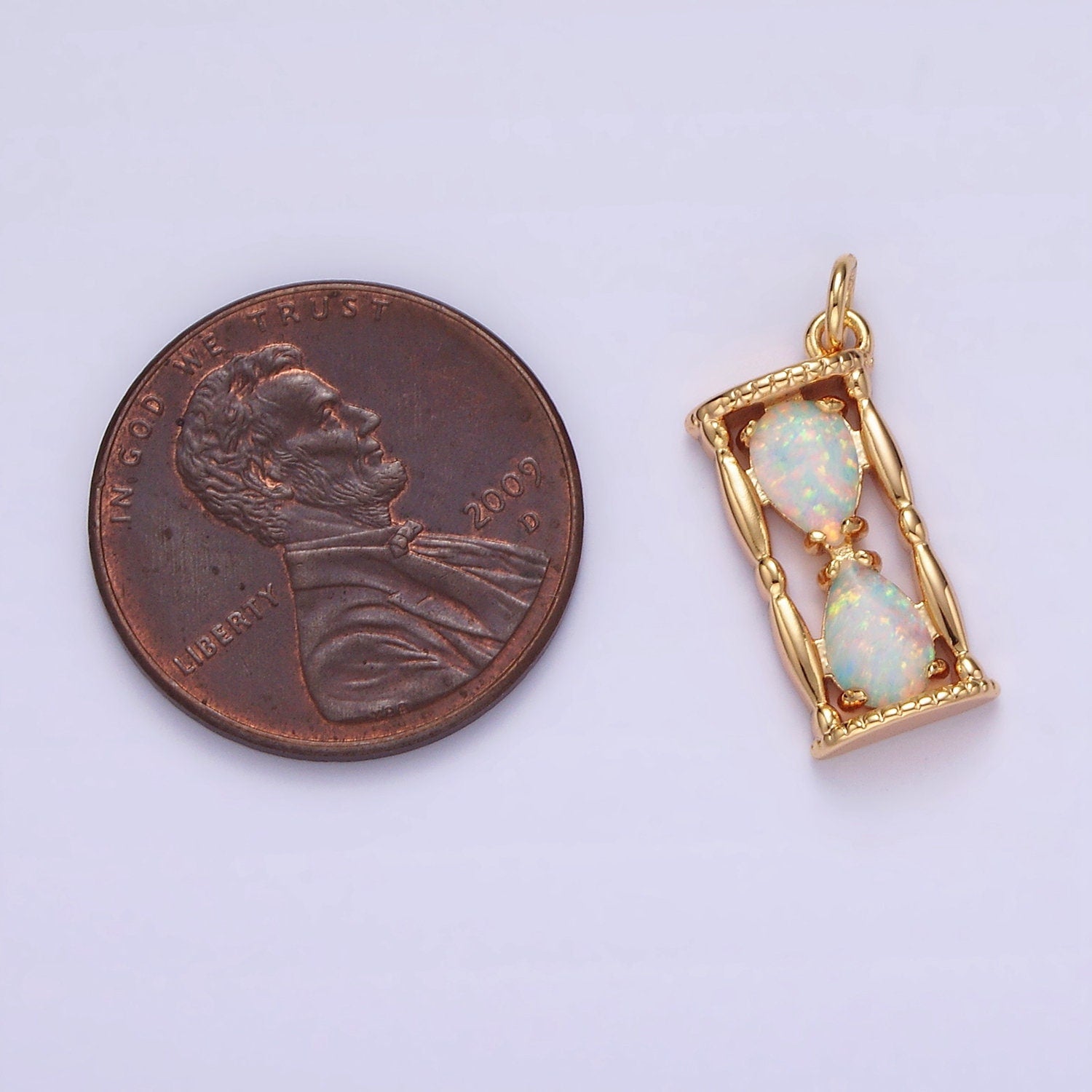 14K Gold Filled White, Blue Opal Hourglass Time Clock Charm in Silver & Gold | AC814 - AC816