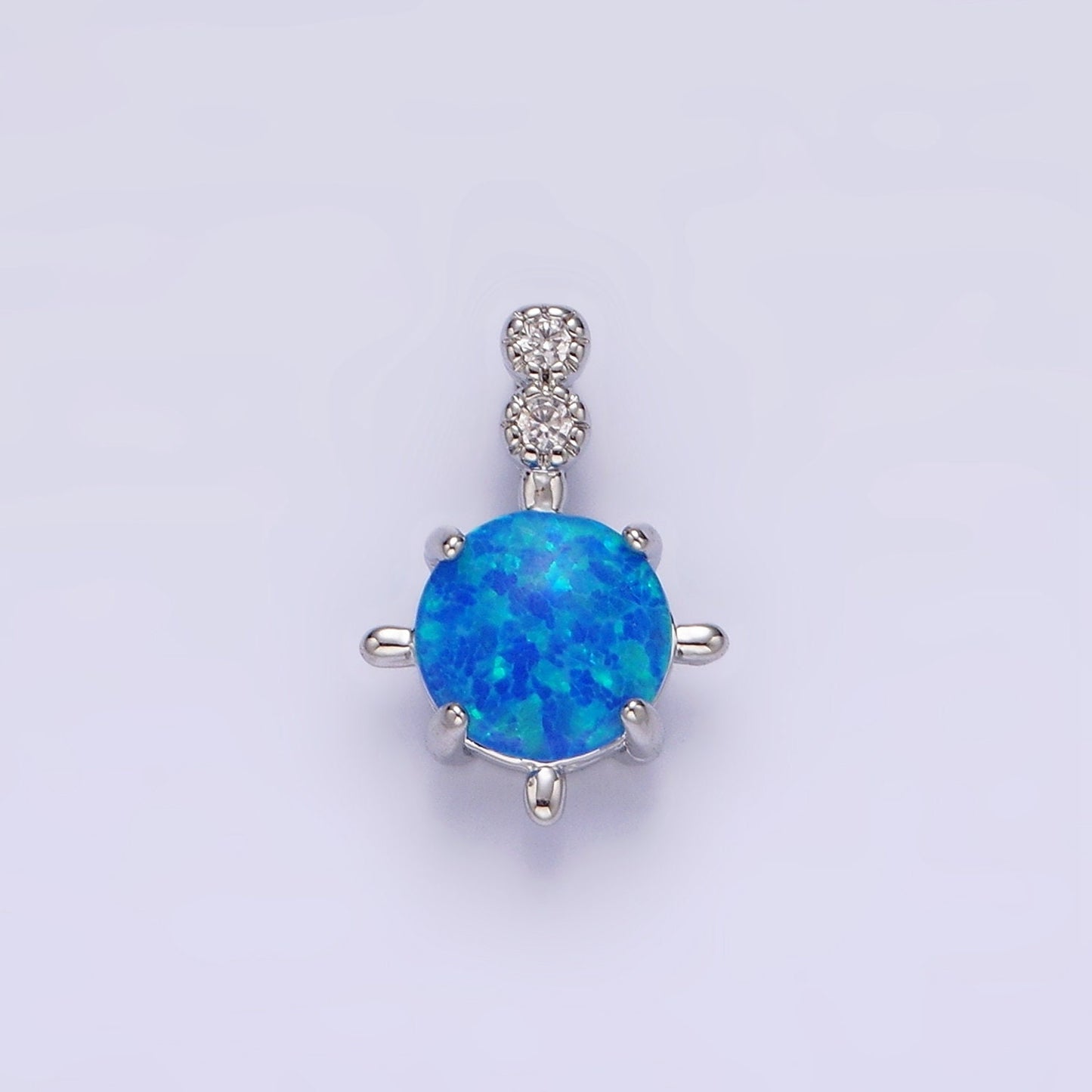 14K Gold Filled Blue Opal, White Opal Double CZ Round Bail Pendant in Silver & Gold | N1895 - N1898
