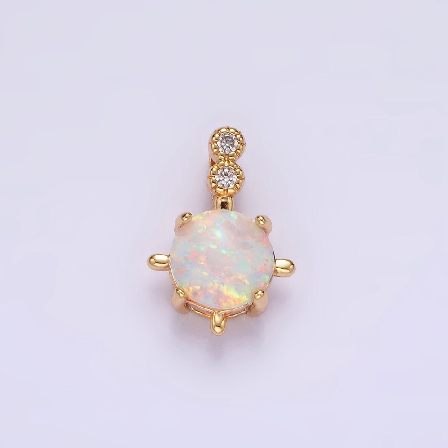 14K Gold Filled Blue Opal, White Opal Double CZ Round Bail Pendant in Silver & Gold | N1895 - N1898