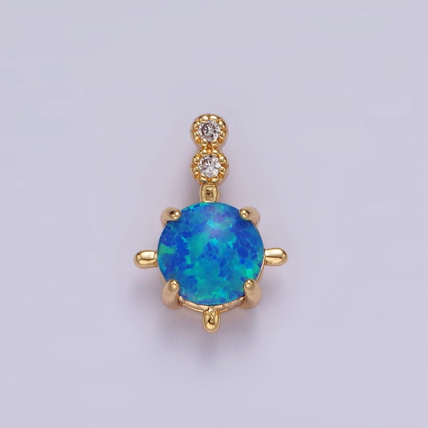 14K Gold Filled Blue Opal, White Opal Double CZ Round Bail Pendant in Silver & Gold | N1895 - N1898