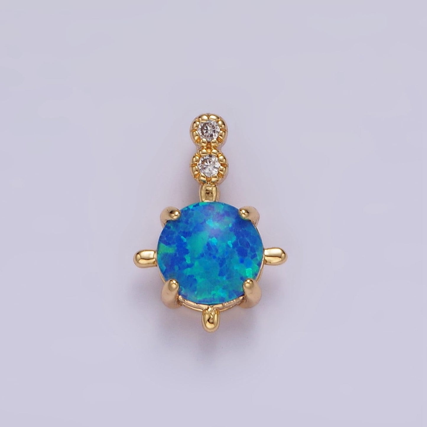 14K Gold Filled Blue Opal, White Opal Double CZ Round Bail Pendant in Silver & Gold | N1895 - N1897