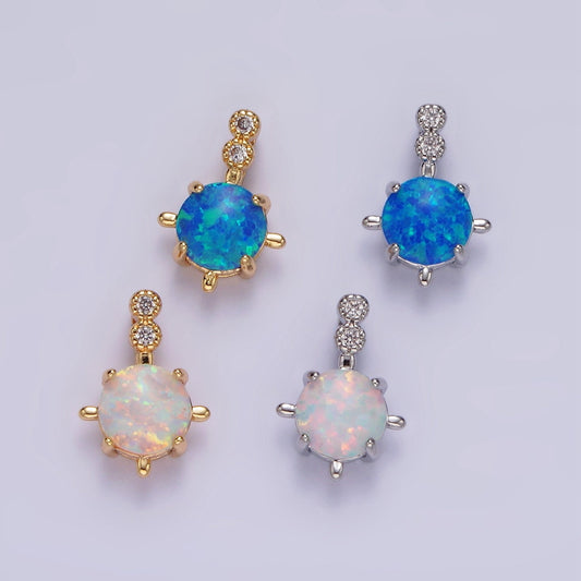14K Gold Filled Blue Opal, White Opal Double CZ Round Bail Pendant in Silver & Gold | N1895 - N1898