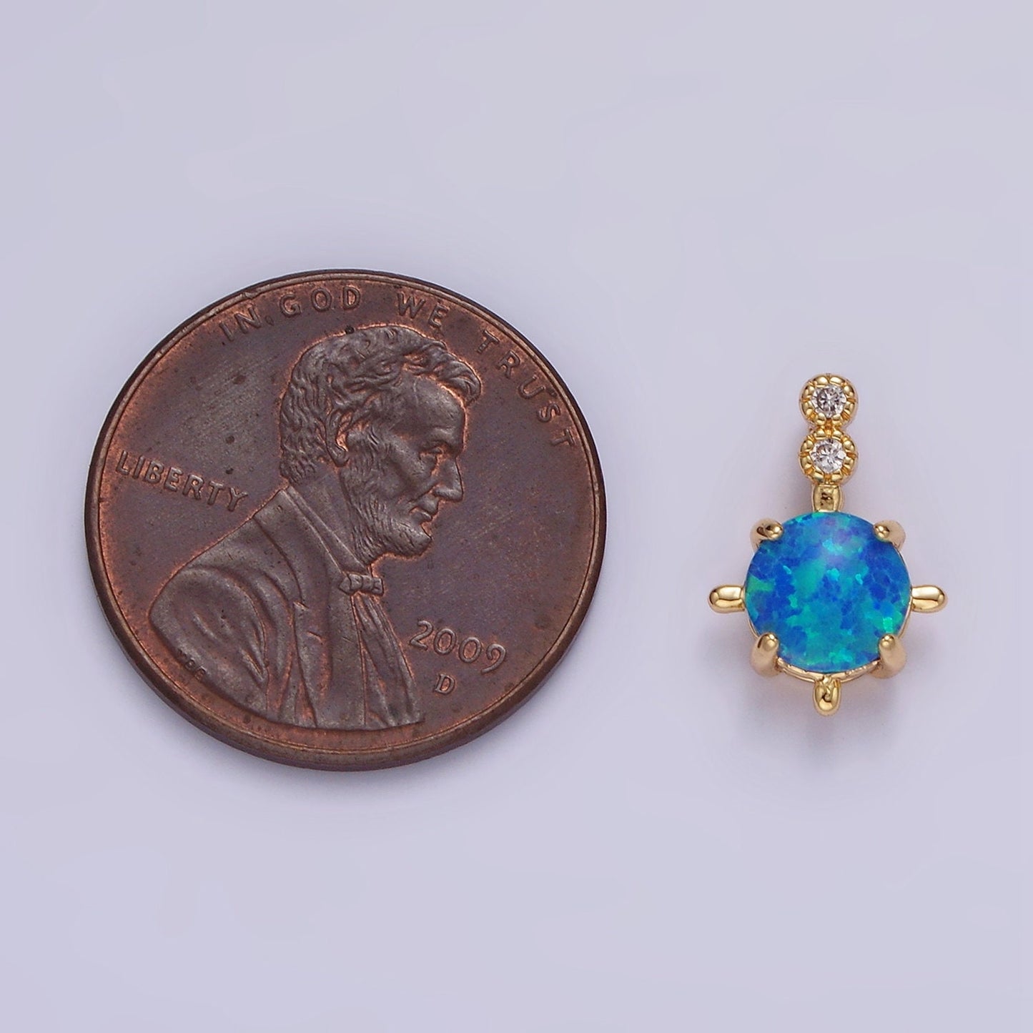 14K Gold Filled Blue Opal, White Opal Double CZ Round Bail Pendant in Silver & Gold | N1895 - N1898