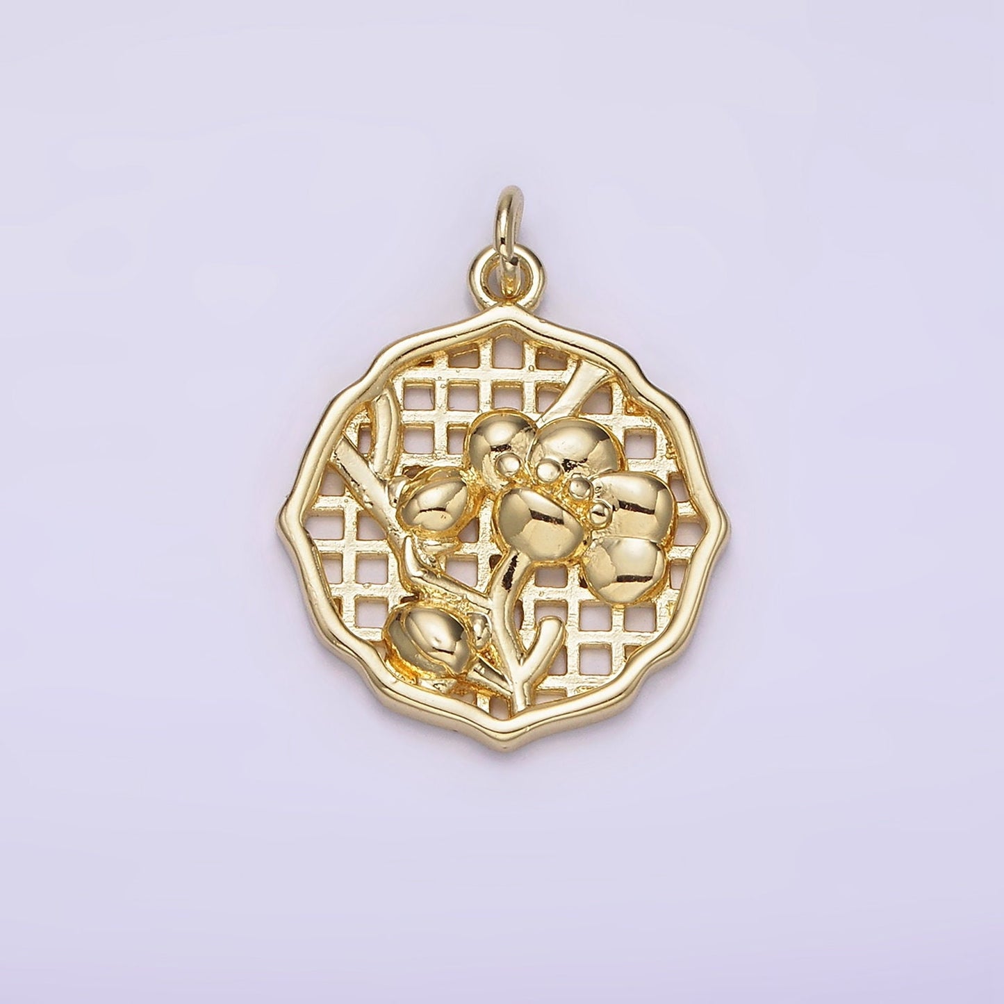Dainty Gold Rose Charm Flower Decorative Coin Frame Shape Pendant Floral Charm for Necklace Bracelet Component AG232