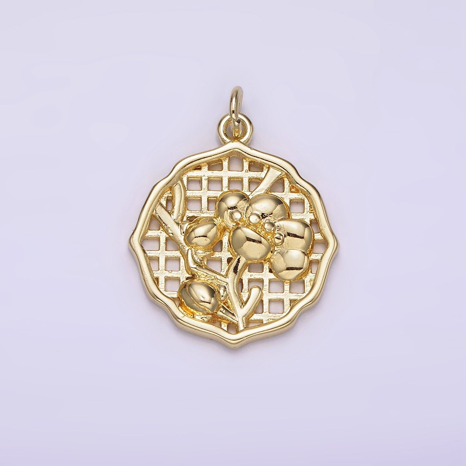 Dainty Gold Rose Charm Flower Decorative Coin Frame Shape Pendant Floral Charm for Necklace Bracelet Component AG232
