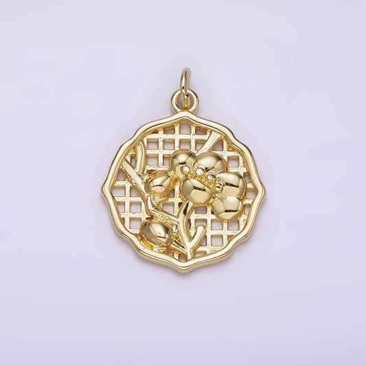 Dainty Gold Rose Charm Flower Decorative Coin Frame Shape Pendant Floral Charm for Necklace Bracelet Component AG232
