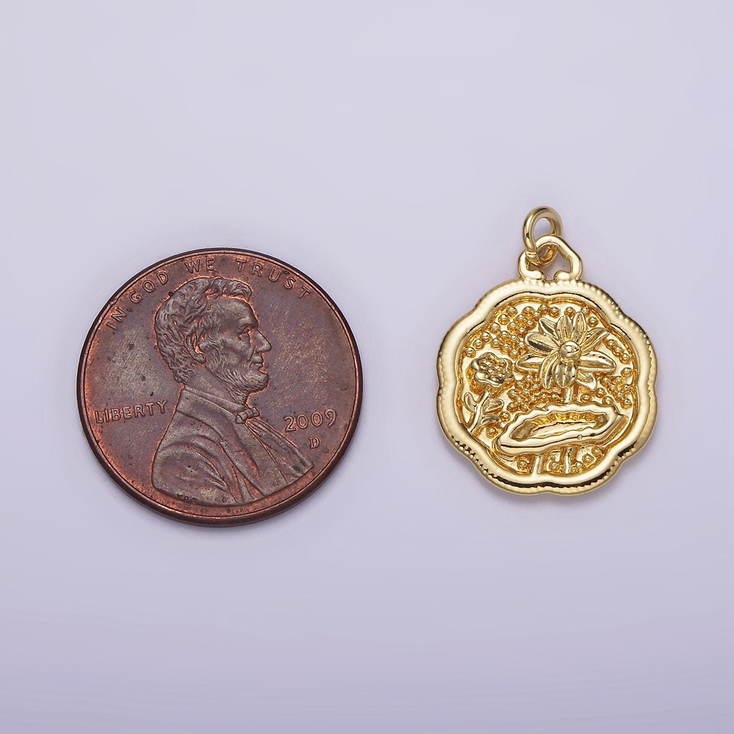 14K Gold Filled Flower Oasis Nature Decorative Edge Charm | AG275