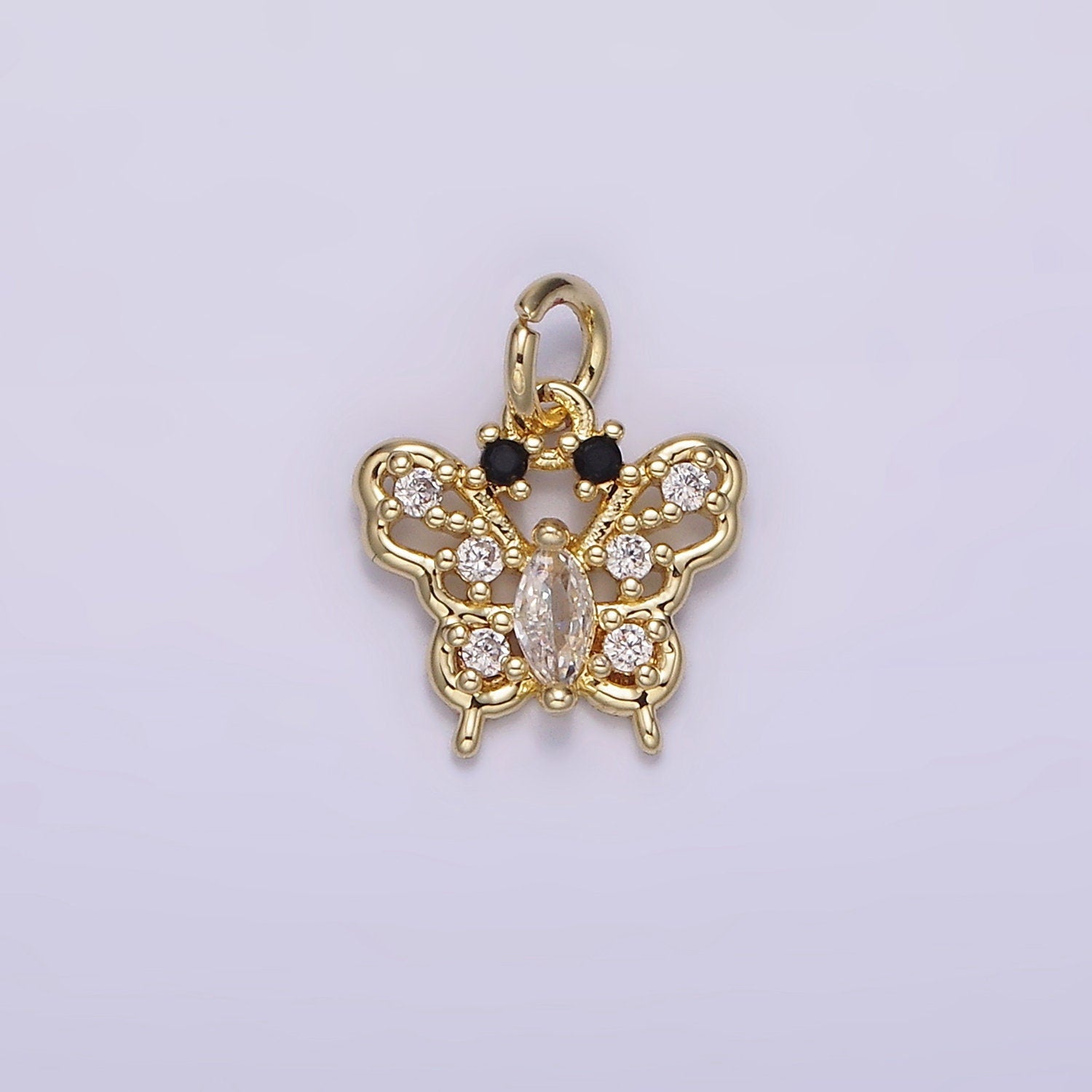Tiny Butterfly Charm with Black Eye Cz Mariposa Charm Mini Monarch Pendant Insect Lover for Minimalist jewelry AG-241
