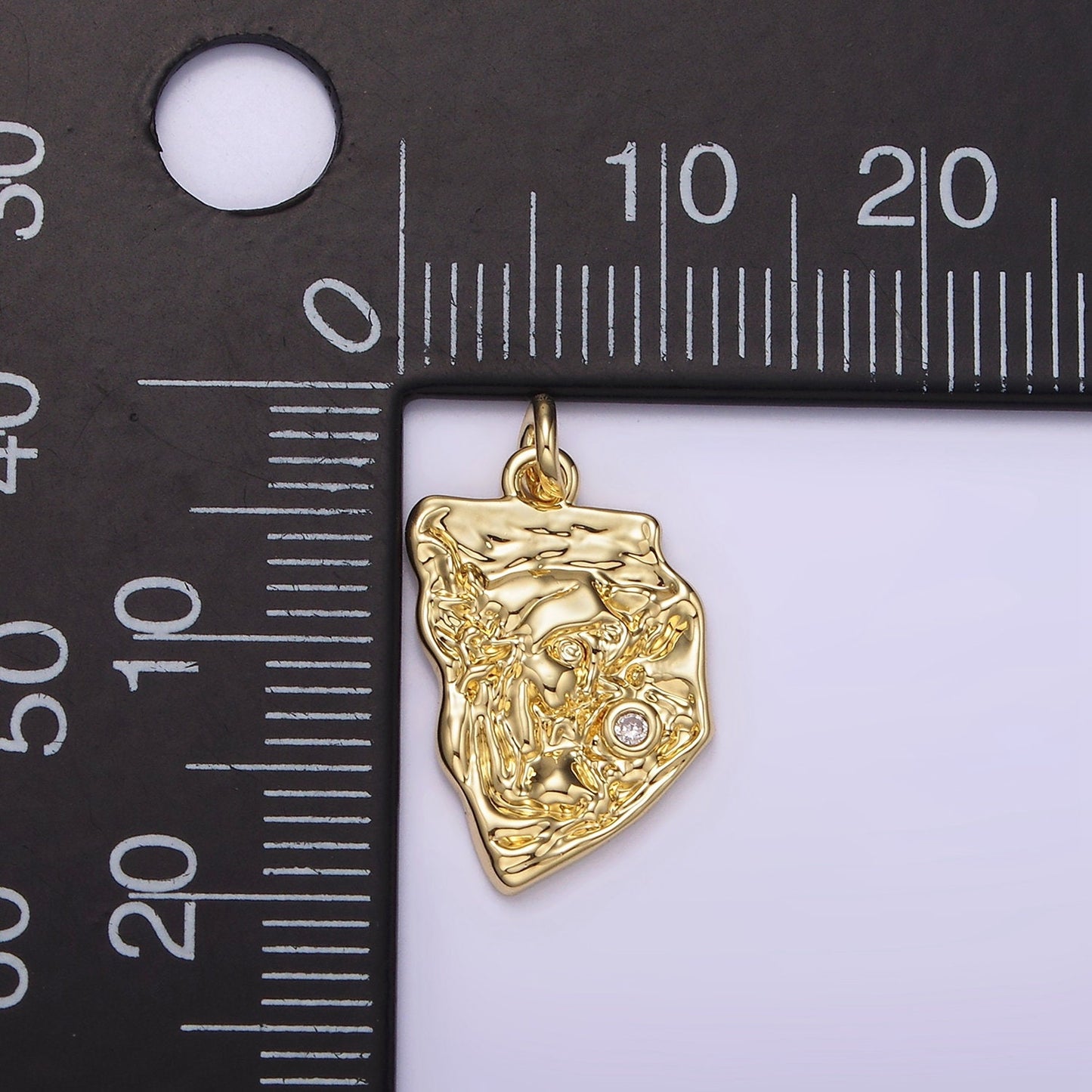 14K Gold Filled Clear CZ Hammered Abstract Princess Charm | AG305