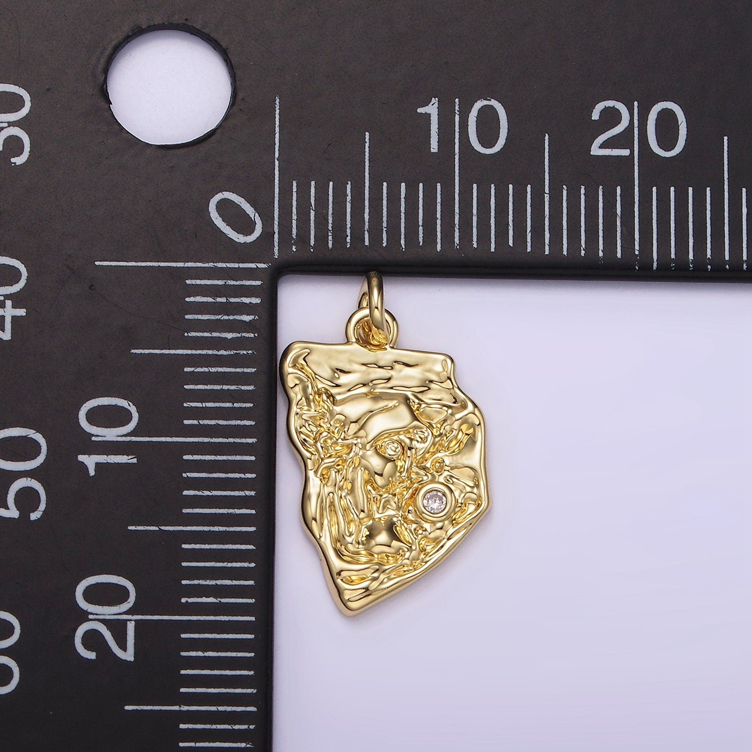 14K Gold Filled Clear CZ Hammered Abstract Princess Charm | AG305