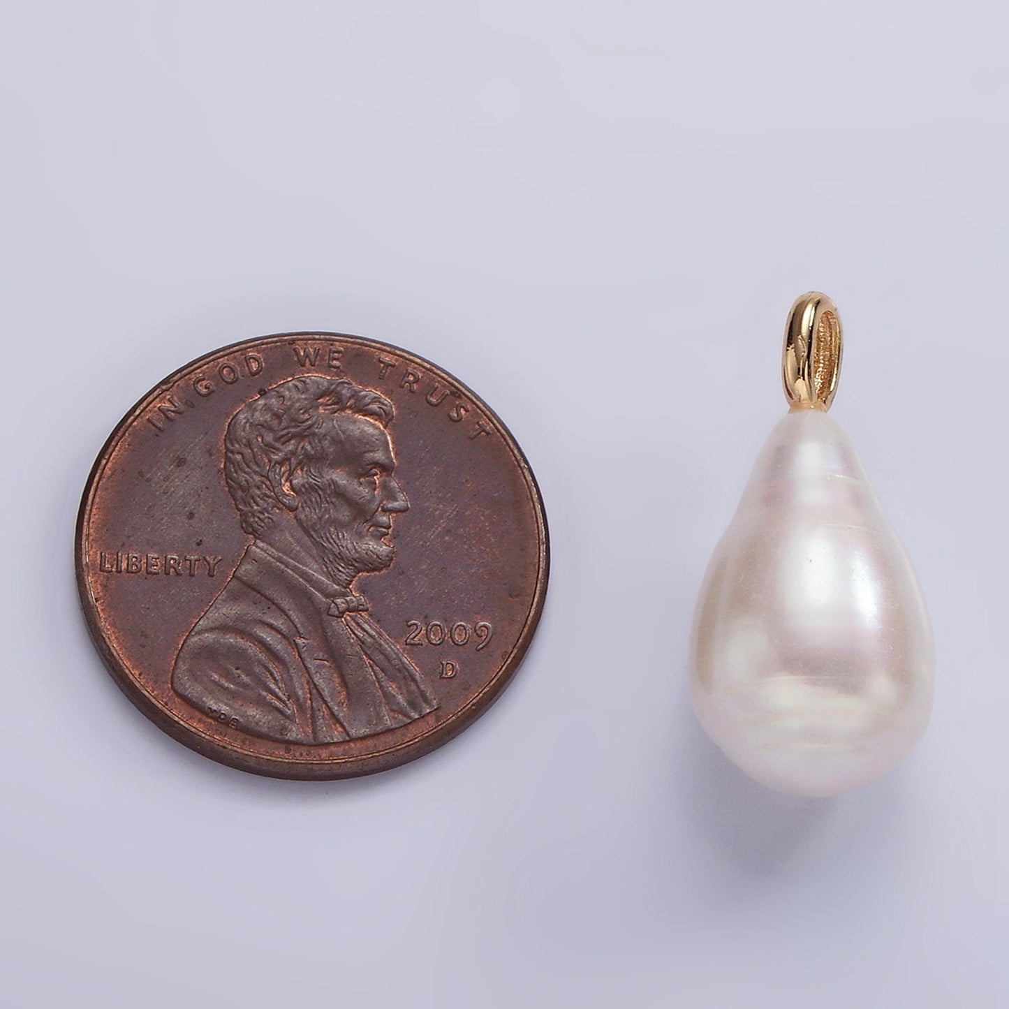 14K Gold Filled 22.5mm Ringed White Freshwater Pearl Teardrop Pendant | P1636